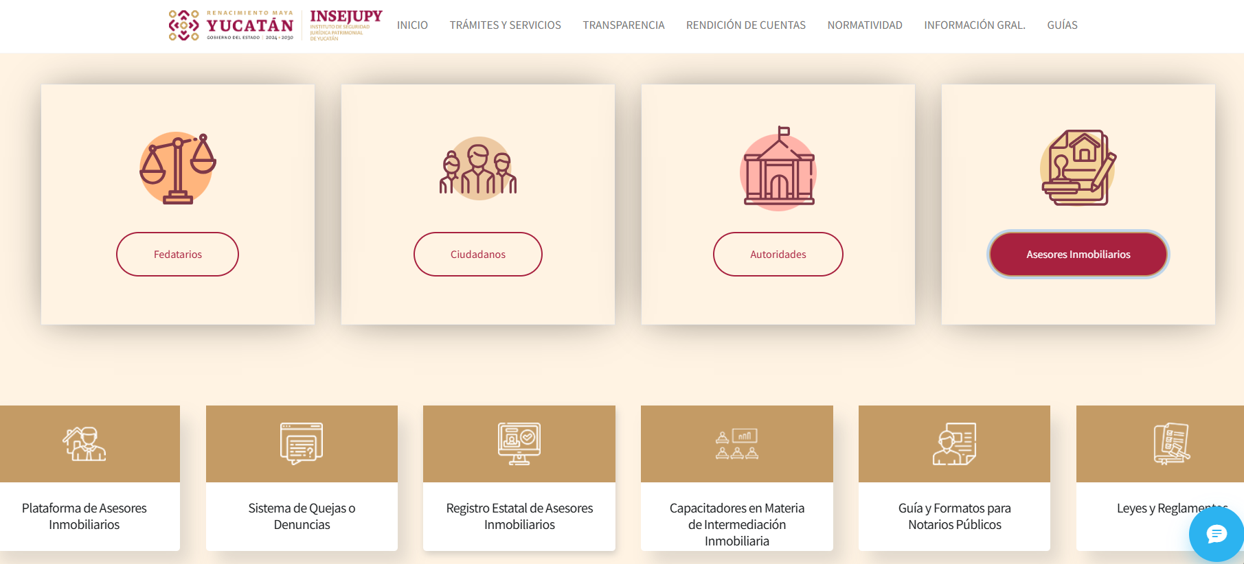 Tarjeta de Asesores Inmobiliarios seleccionada dentro de los servicios del INSEJUPY
